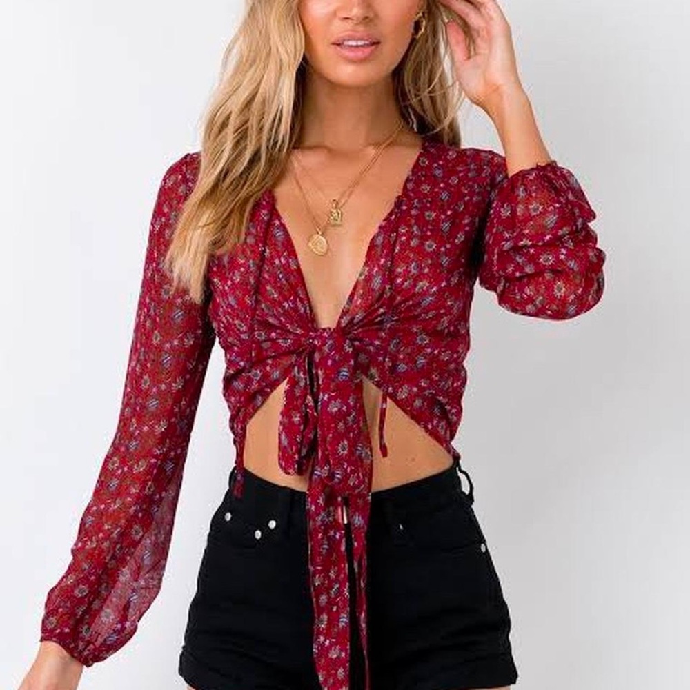Princess Polly Waverley Floral Tie Up Blouse